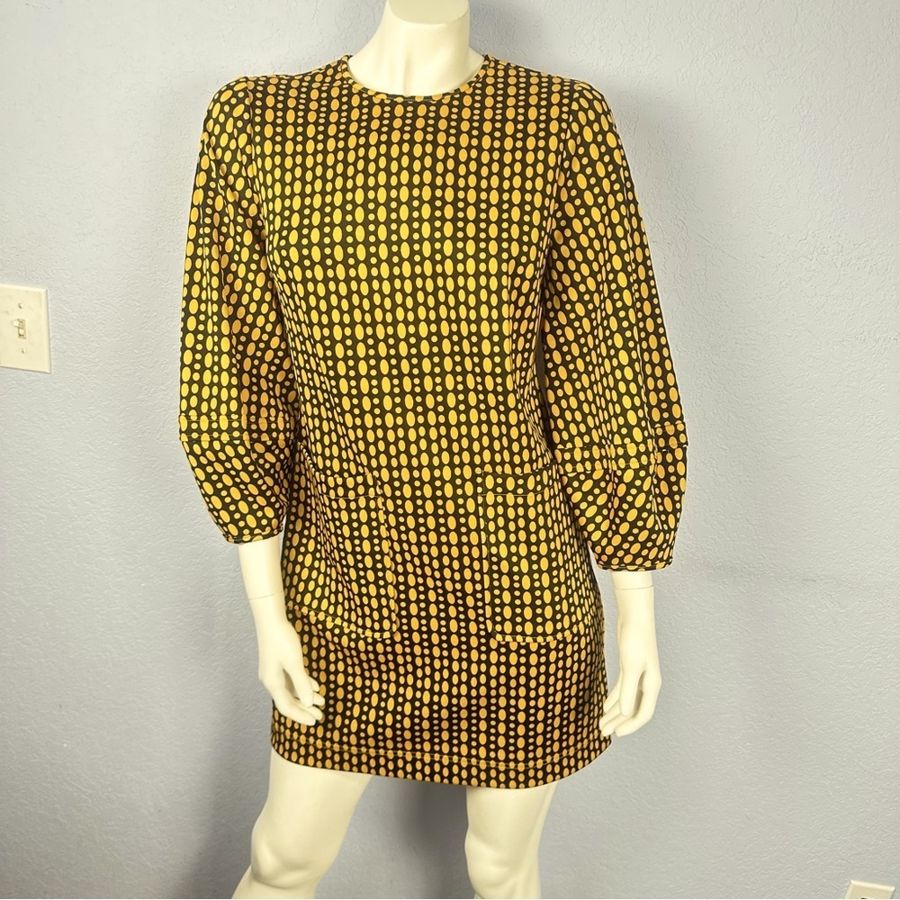 New Ldt Women’s Black And Gold Dots 3/4 Sleeves Pockets Mini Shift Dress 2
